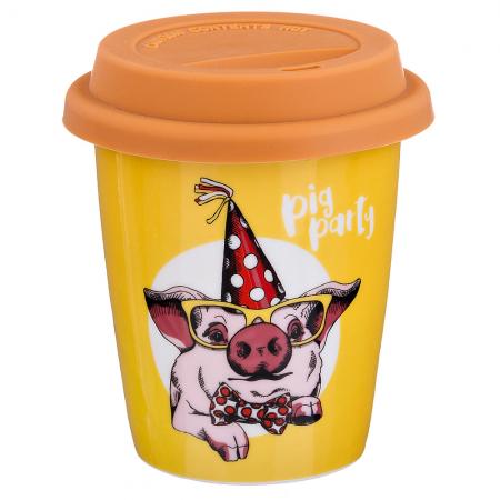 Кружка с силиконовой крышкой "Pig Party"